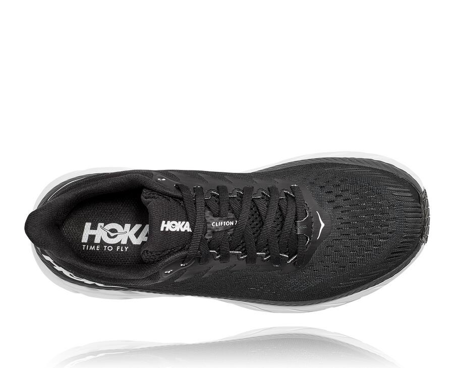 Running Shoes Womens - Hoka One One Clifton 7 - Black/White - BRCVOQL-07